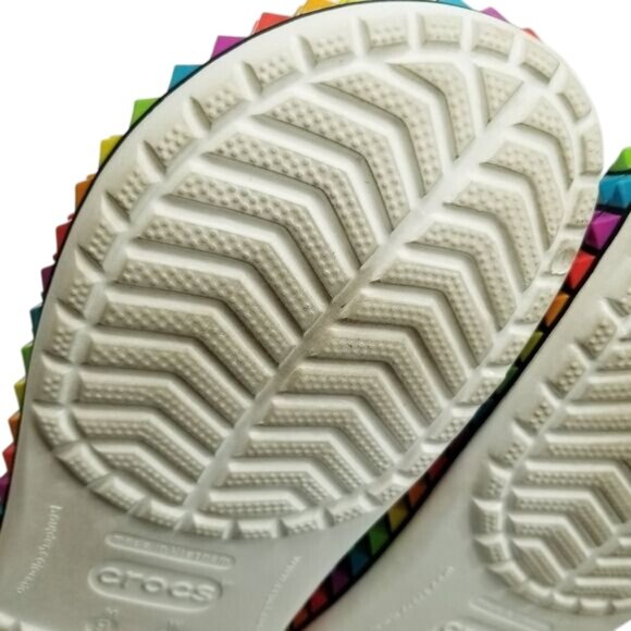 White Crocs Classic Clogs Rainbow Pyramid Studs Along Soles Unisex Size W11/M9 - Picture 13 of 15